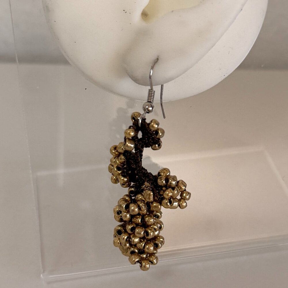 Collectable Traditional Turkish Oya Bronze Beaded Twisted Grapes Earrings